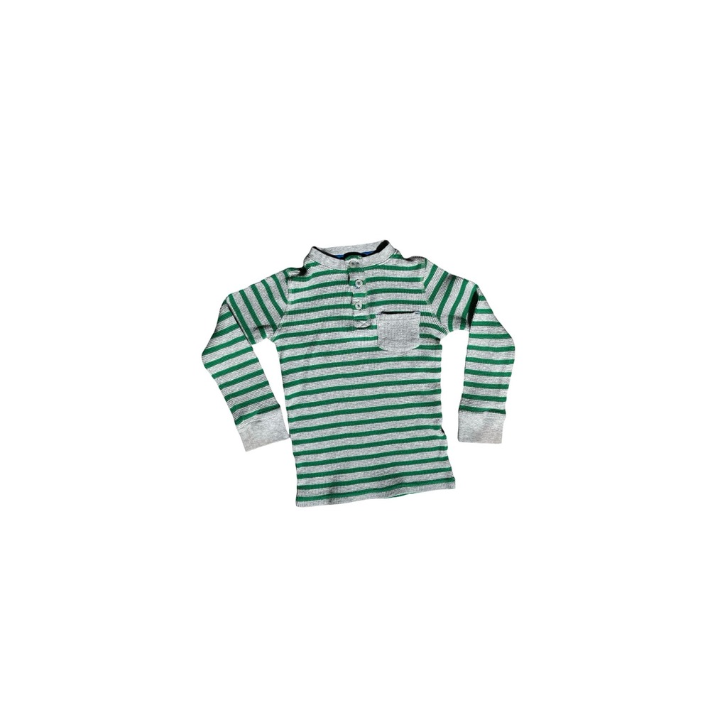Mini Boden Kids Long Sleeve Striped Henley Shirt 4–5 Years Green Gray